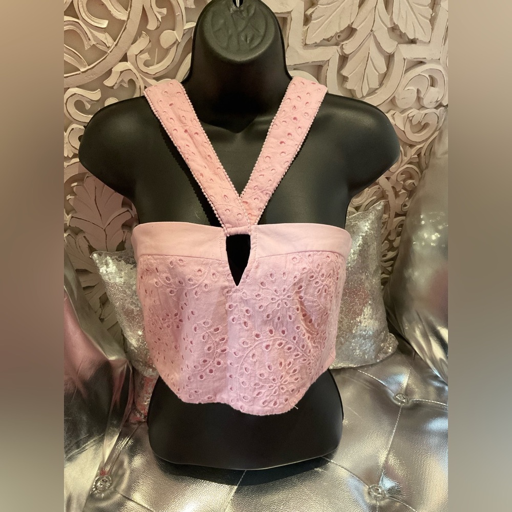 Pink Eyelet Crop Top - Picture 1 of 9